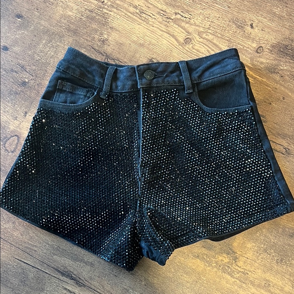 Black Rhinestone Embellished Women's Shorts